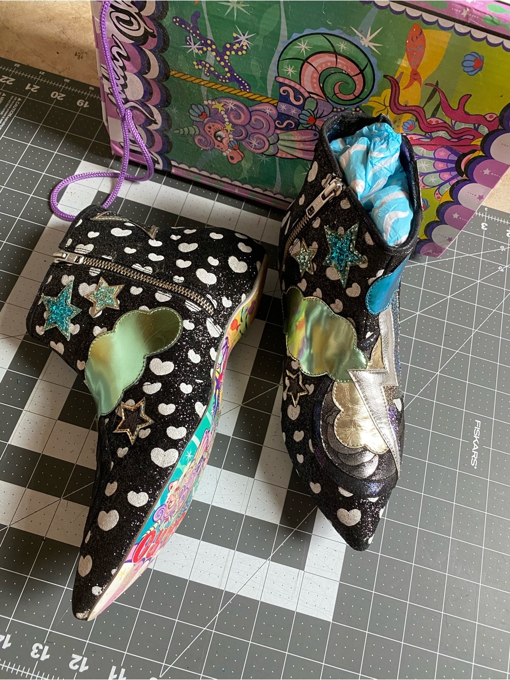 Irregular Choice Embellished Boots with Iridescent David Bowie inspired Accents